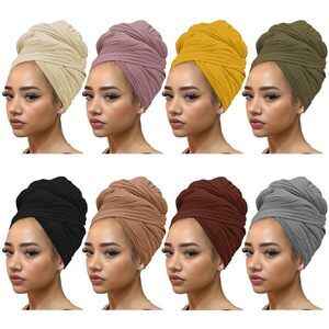 1360 8 Pieces Stretch Head Scarfs Headbands for Muslim Soft Breathable Head